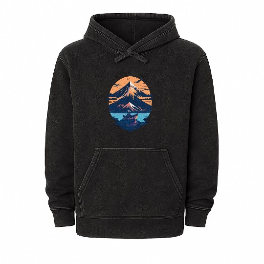 Serene Mount Fuji Sunset Peaceful River Scenery Mineral Wash Hoodies