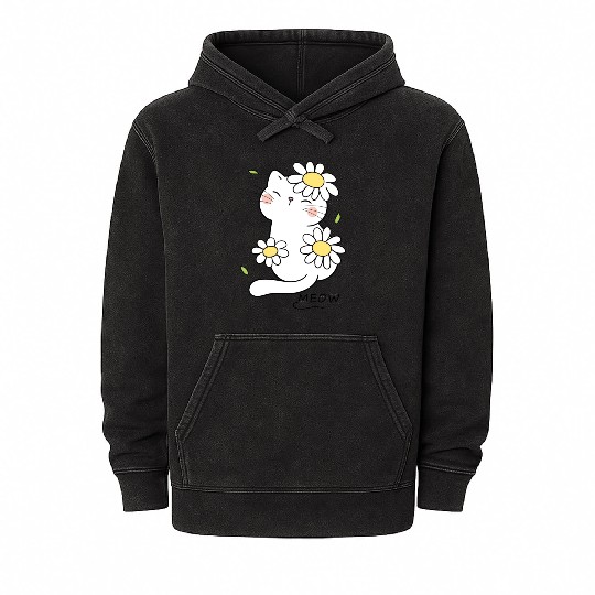 My white cat and my yellow flowers Mineral Wash Hoodies