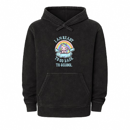 Ready to Go Back to School Kawaii Unicorn Rainbow Mineral Wash Hoodies