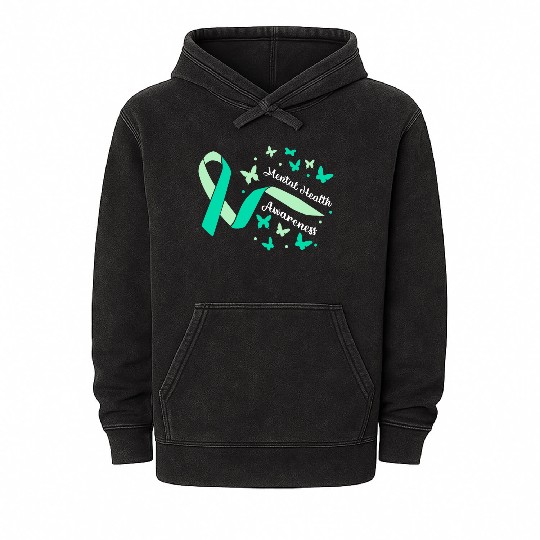 Peace Love Mental Health Awareness Green Mineral Wash Hoodies