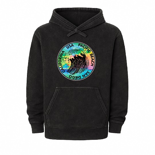 Surf Pacific Beach California San Diego Surfing Su Mineral Wash Hoodies