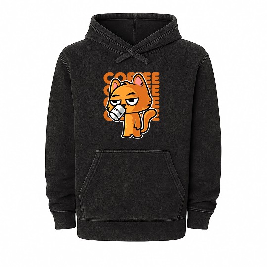Funny Orange Cat And Coffee Cat Lover Design Mineral Wash Hoodies