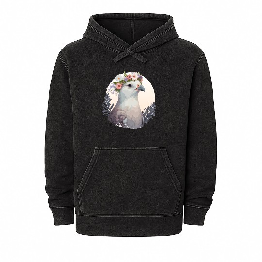 Cute Fulmar Bird Flower Crown Floral Tropical Bird Mineral Wash Hoodies
