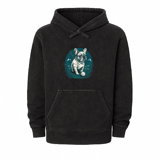 French Bulldog | Golf Sport Player Cute Frenchie Mineral Wash Hoodies