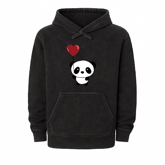 Cute Chibi Panda Valentine Balloon Heart Mineral Wash Hoodies