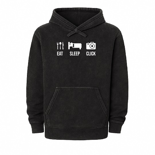 Eat Sleep Click Photography Design Mineral Wash Hoodies