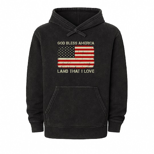 Old American Flag God Bless America Land That I Lo Mineral Wash Hoodies