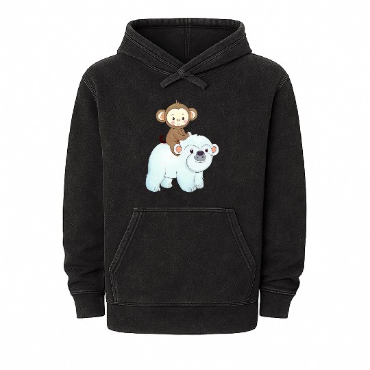 Monkey rides polar bear polar bear Mineral Wash Hoodies