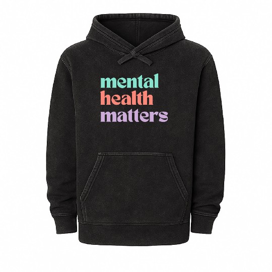 Mental Health Matters | Retro Quote Peach Candy Mineral Wash Hoodies