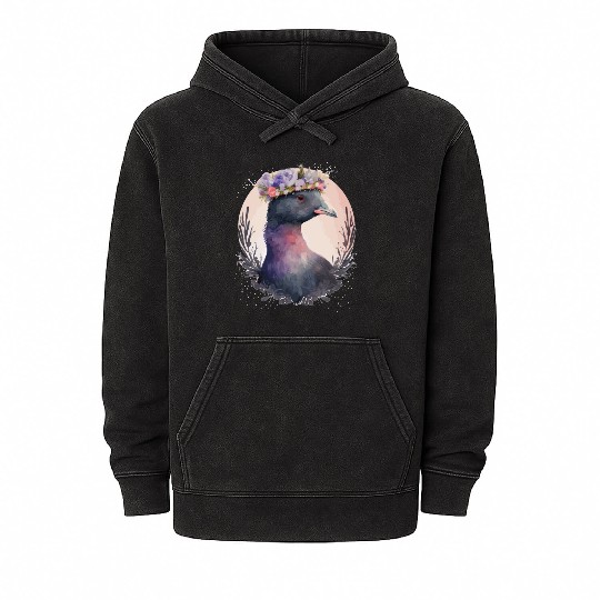 Cute Coot Bird Watching Flower Crown Floral Birdin Mineral Wash Hoodies
