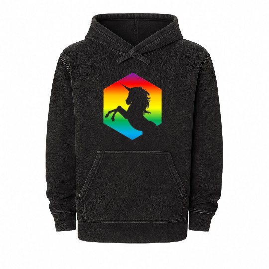 Rainbow Unicorn d20 Silhouette | TTRPG Pride Mineral Wash Hoodies