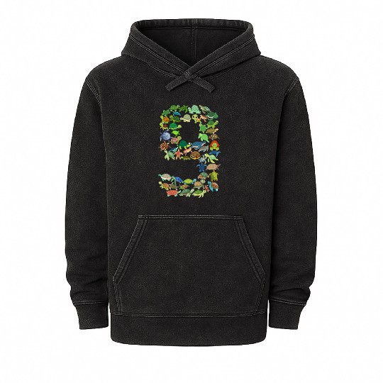 9th Birthday Sea Turtle Tortoise Theme 9 Year Old Mineral Wash Hoodies