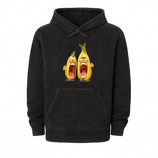 Two bananas with angry face screaming cartoon Mineral Wash Hoodies