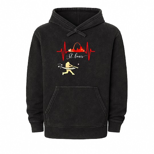 Saint Louis Red Cardinal Dress Heartbeat Baseball Mineral Wash Hoodies