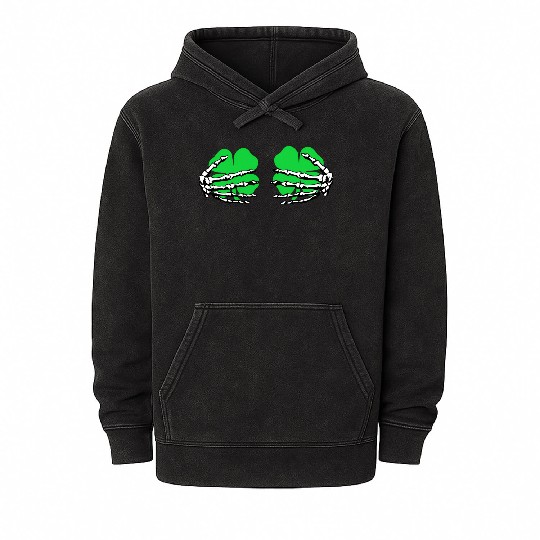 St Patricks Day Boob Pumpkin Shamrock Skeleton Han Mineral Wash Hoodies