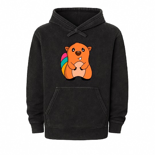 Sweet Squirrel With A Colorful Tail Mineral Wash Hoodies