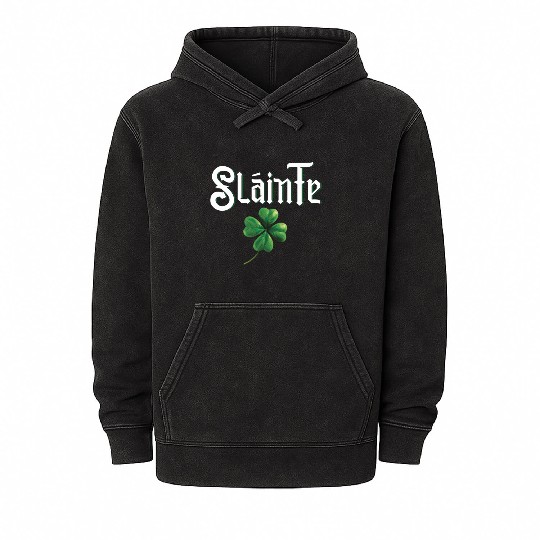 Slainte Shamrock Health St Patricks Day Mineral Wash Hoodies
