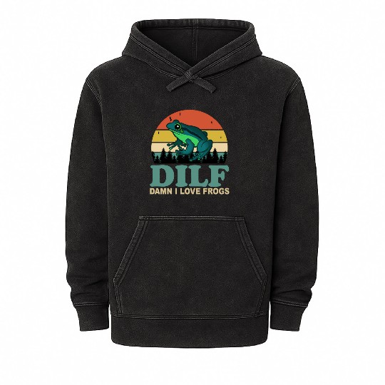 Dilf-Damn I Love Frogs Saying Frog-Amphibian Mineral Wash Hoodies