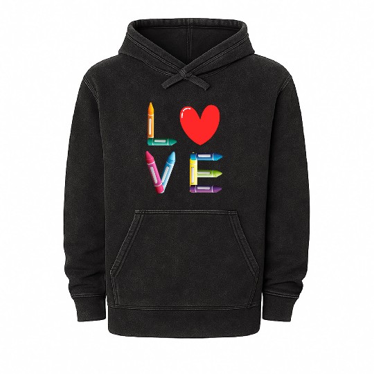 Pre-K Teacher Preschool Day Love Teachers Crayon Mineral Wash Hoodies