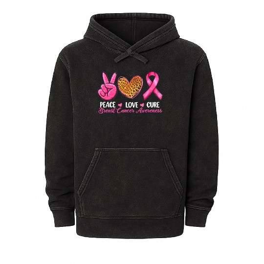 Peace Love Cure Pink Ribbon Cancer Breast Awarenes Mineral Wash Hoodies