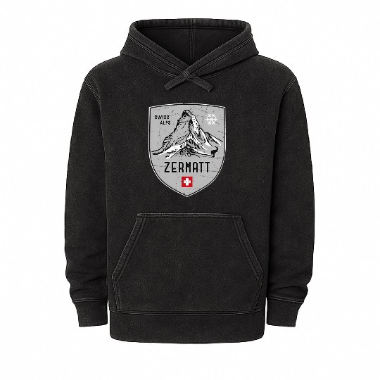 Zermatt Matterhorn Mountain Switzerland Emblem Mineral Wash Hoodies