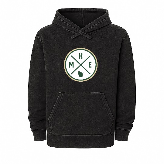 Milwaukee Circle Patch Green Mineral Wash Hoodies