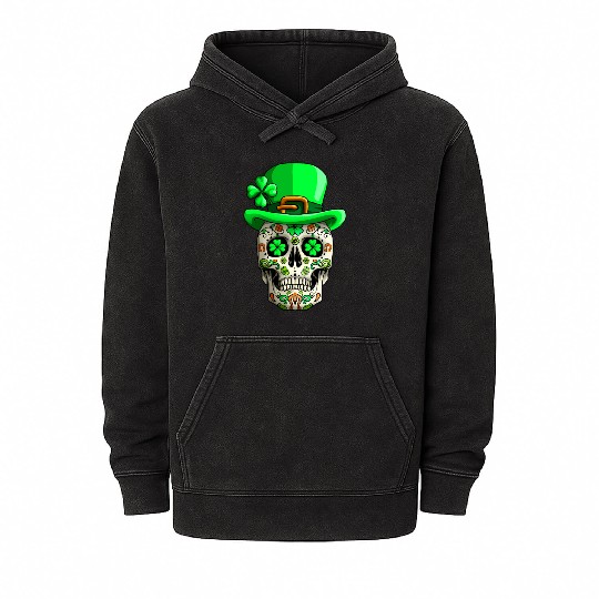 Sugar Skull Saint PatricDay Of Dead Mineral Wash Hoodies