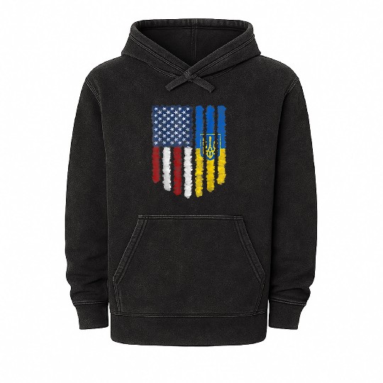 Ukrainian American Flag Ukraine Usa America Roots Mineral Wash Hoodies