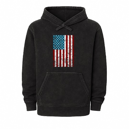 July 4Th Distressed Patriotic American Flag Mineral Wash Hoodies