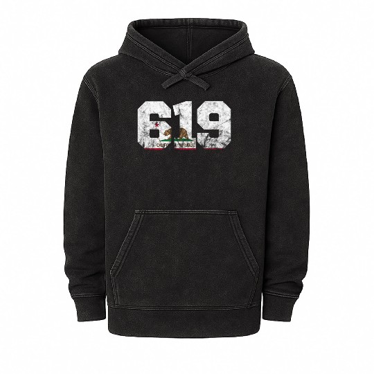 Area Code 619 San Diego California Mineral Wash Hoodies