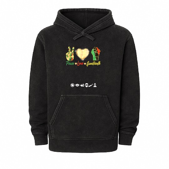Peace Love Junenth Black History Month Pride Mineral Wash Hoodies