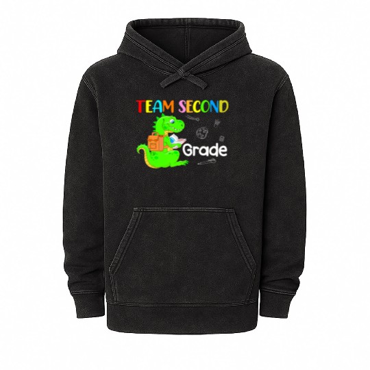 MB35 Team 2nd Grade Dinosaur Back To School Teache Mineral Wash Hoodies