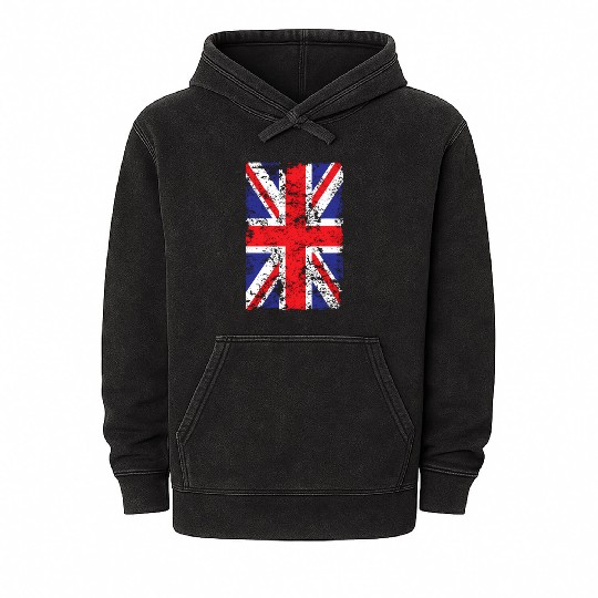 Union Jack British Flag Great Britain Novelty Mineral Wash Hoodies