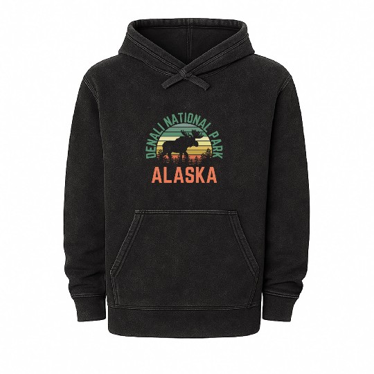 Denali National Park Alaska Moose Hiking Nature Mineral Wash Hoodies