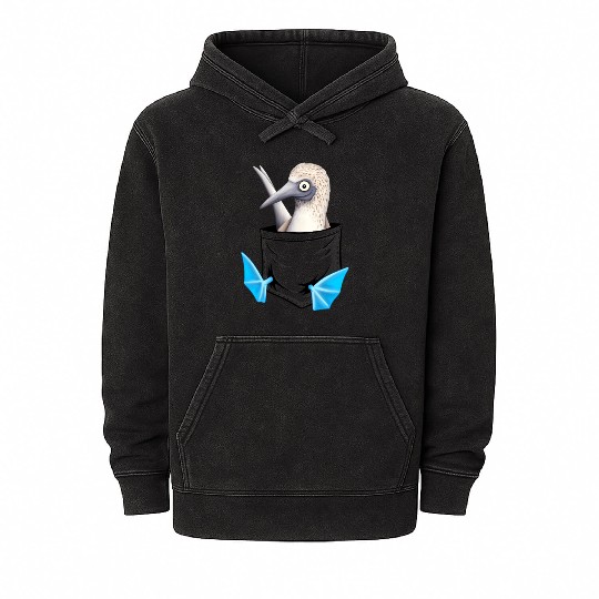 Bird Drawing Fancy Blue Foot Booby In Pocket Mineral Wash Hoodies