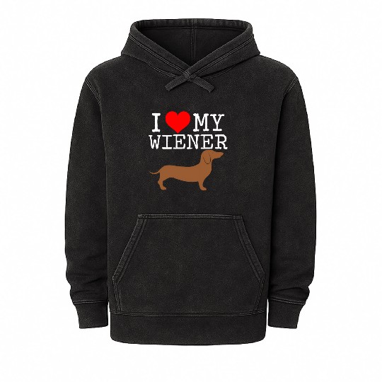 I Love My Wiener Dachshund Weiner Dog Mineral Wash Hoodies