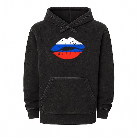 Russian Flag Lips For Russians Russia Mineral Wash Hoodies