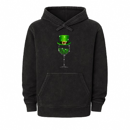 St Patrick'S Day Shamrock Wine Glass For s Mineral Wash Hoodies