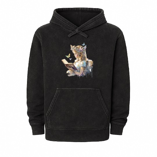 Cute Fairy Girl Librarian Cottagecore Butterfly Bo Mineral Wash Hoodies