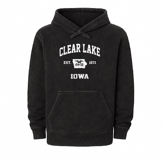 Clear Lake Iowa Ia State Athletic Style Mineral Wash Hoodies