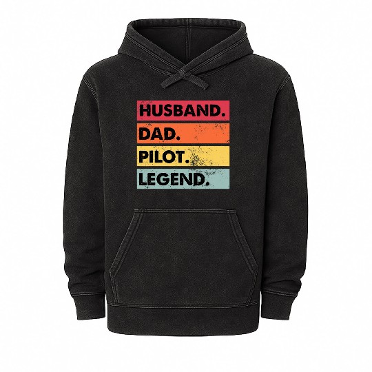 Husband Dad Pilot Legend Airplane Aviation Dad Mineral Wash Hoodies