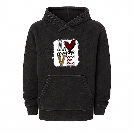 Cougars Mascot Love School Spirit Fantastic Mineral Wash Hoodies
