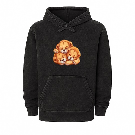 Sleeping lion cubs Mineral Wash Hoodies