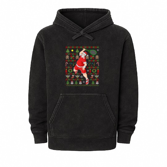 Ugly Tennis Player Santa Claus Mineral Wash Hoodies