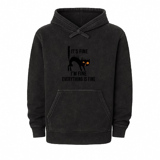 It'S Fine I'M Fine Everything Is Fine Cat Mineral Wash Hoodies