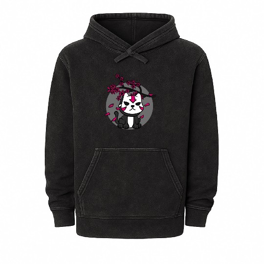Japan Oni Mask Cat Cherry Blossoms Anime Mineral Wash Hoodies