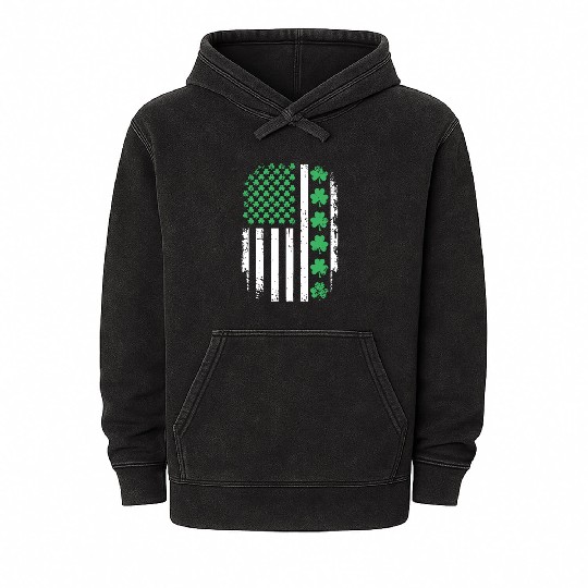 US American Flag With Shamrocks for St Patricks da Mineral Wash Hoodies