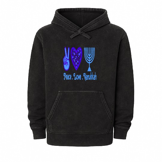 Peace Love Hanukkah 2021 Jewish Menorah Hanukkah C Mineral Wash Hoodies