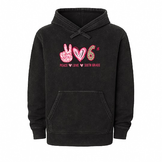Peace Love 6th Grade Squad Leopard Student Back To Mineral Wash Hoodies