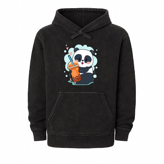 Kawaii Panda Anime Boba Drink Bubble Tea Tapioca Mineral Wash Hoodies